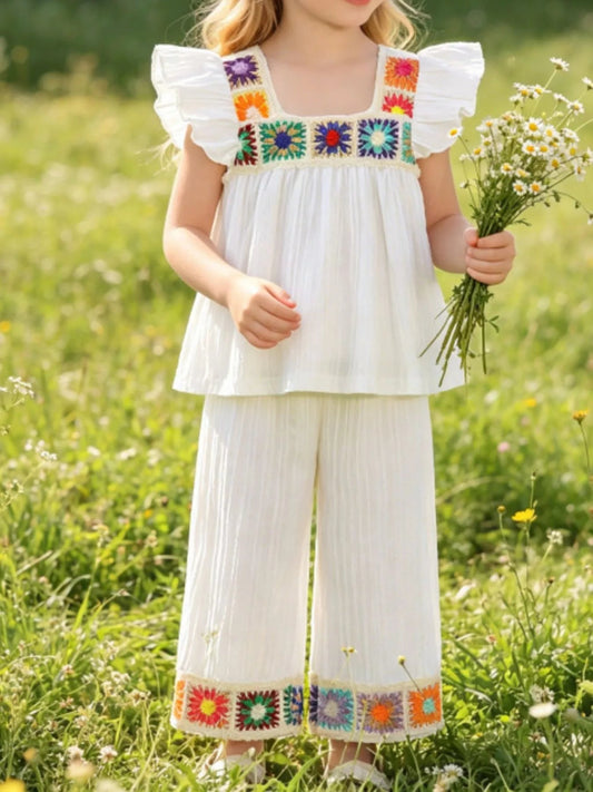Children's Crochet Trimmed Top and Pants Set - PBNJ FASHIONS