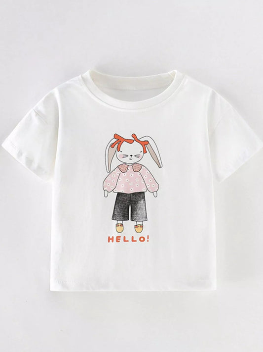 Children's Cute Bunny Graphic Short Sleeve T-Shirt - PBNJ FASHIONS