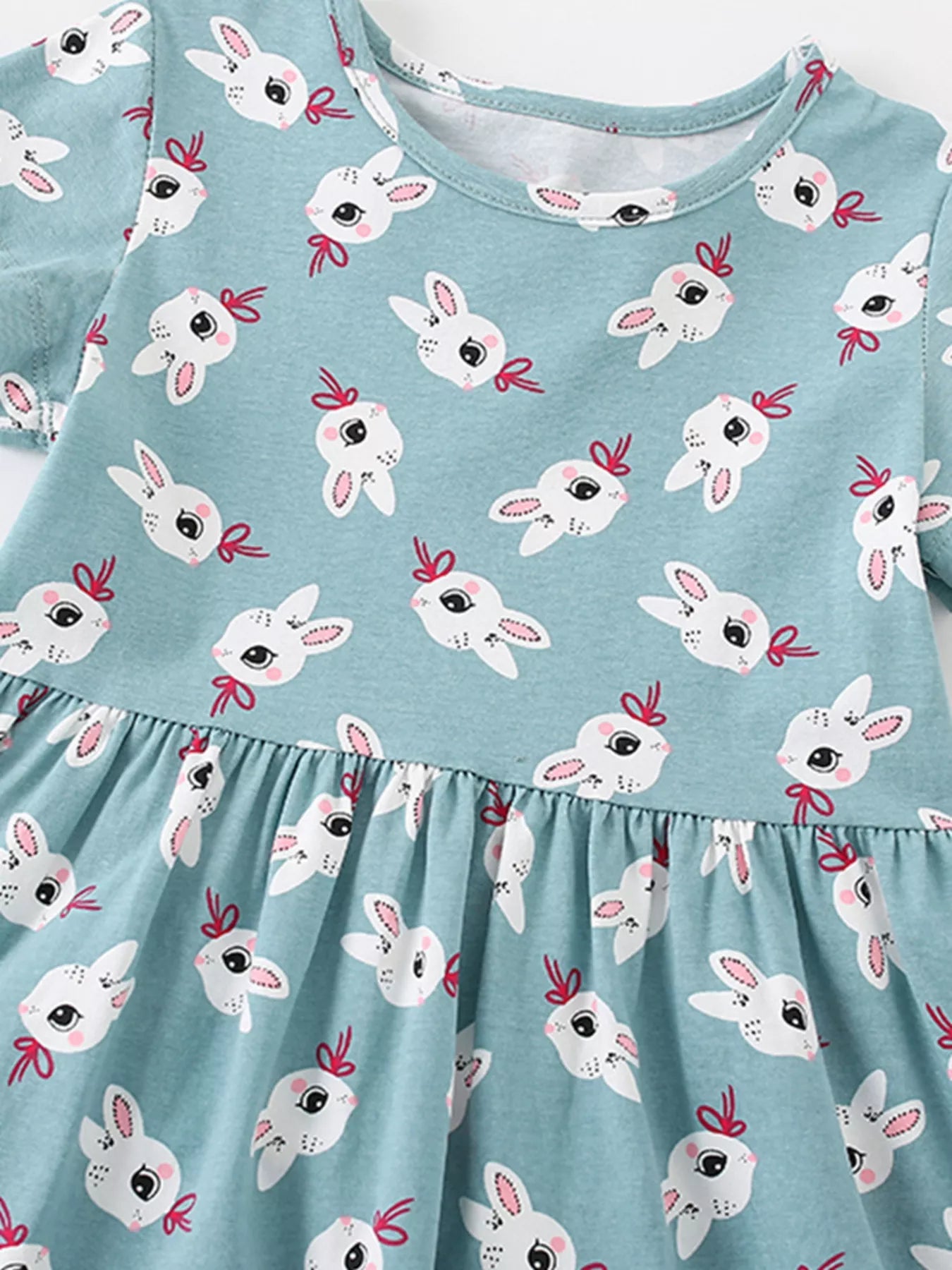 Children's Cute Bunny Print Tiered Ruffle Dress - PBNJ FASHIONS