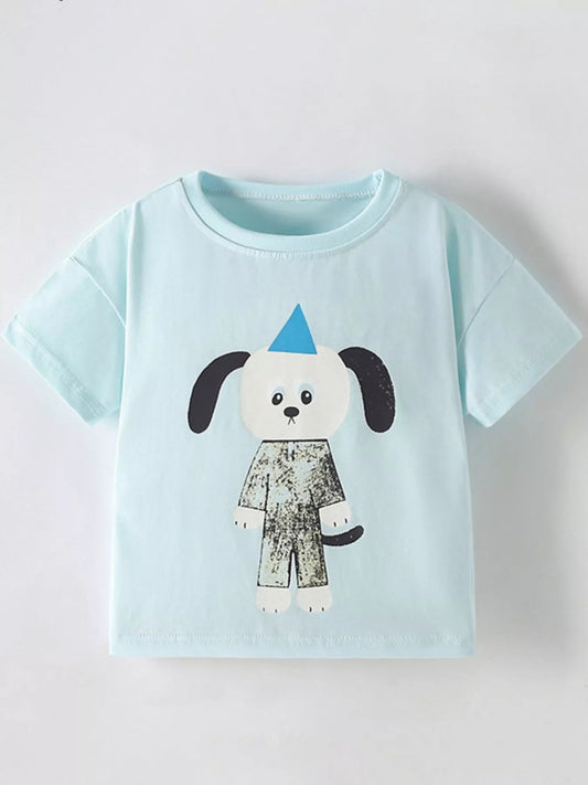 Children's Cute Cartoon Dog Graphic Short Sleeve T-Shirt - PBNJ FASHIONS