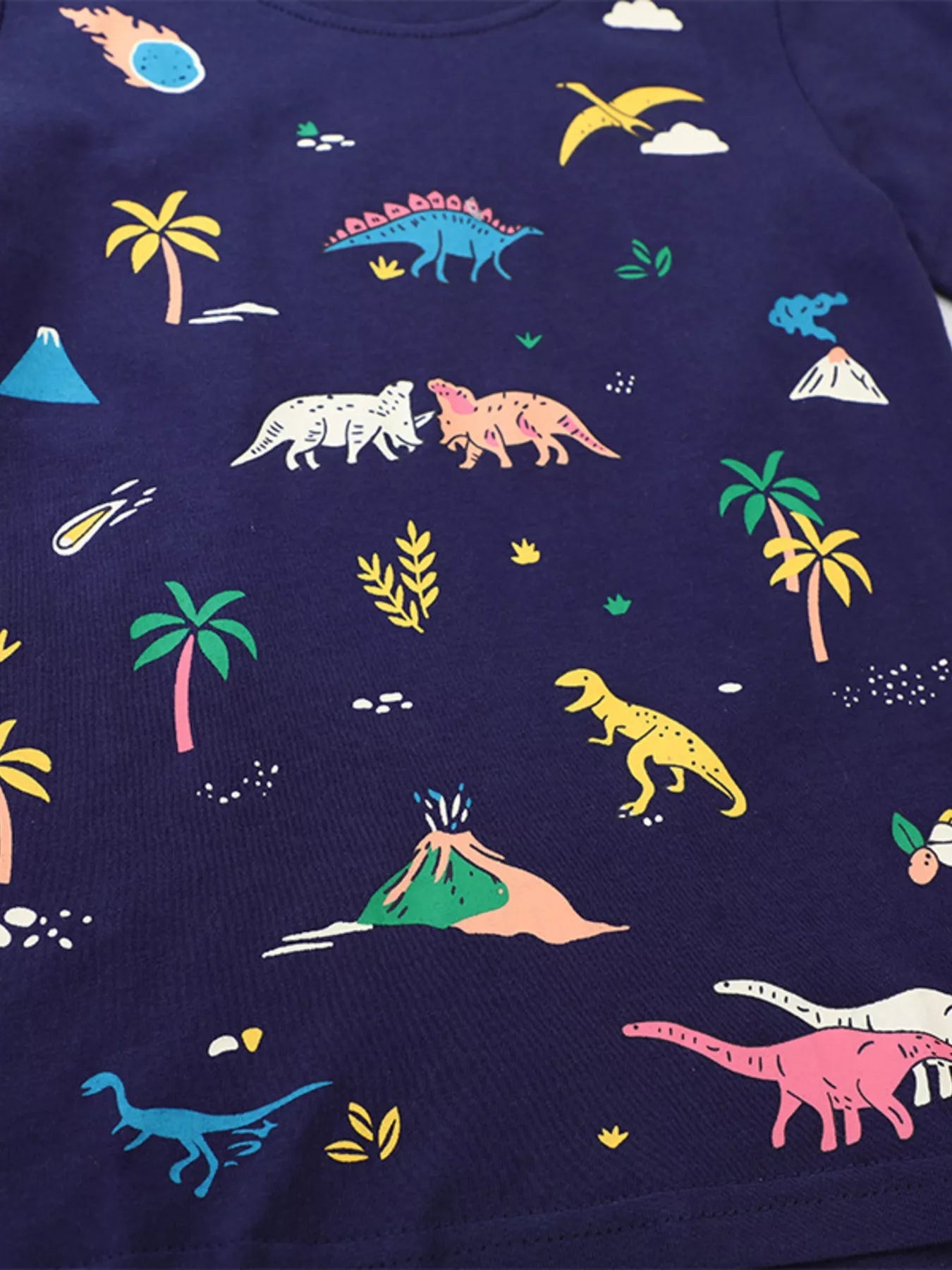 Children's Dino Print Cotton Tee - Soft & Breathable for All-Day Comfort! - Dark Navy-2T- - PBNJ FASHIONS