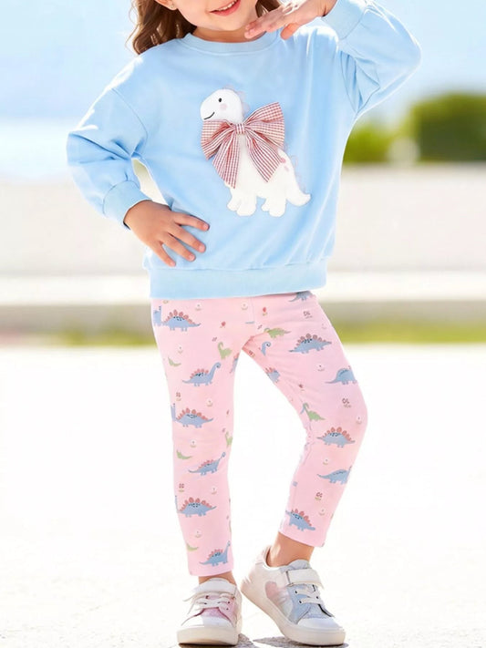 Children's Dinosaur Applique Sweatshirt and Printed Leggings Set - PBNJ FASHIONS