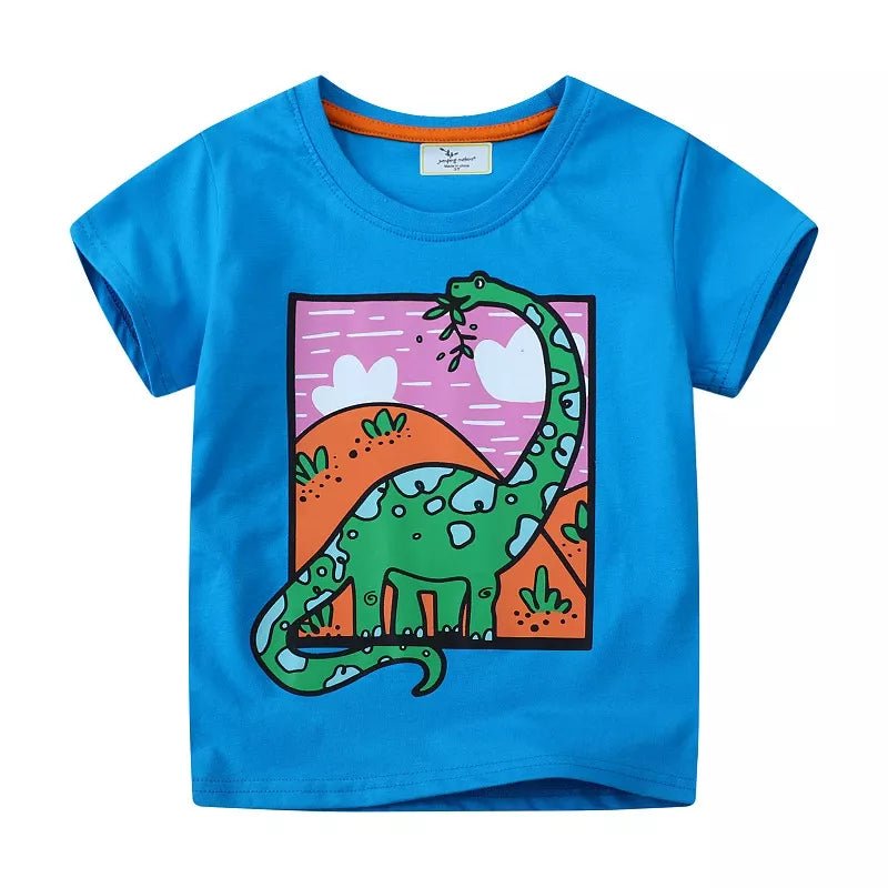 Children's Dinosaur Blue T-Shirt - Premium Comfort & Fun Design for Young Dino Fans - Sky Blue-3T- - PBNJ FASHIONS