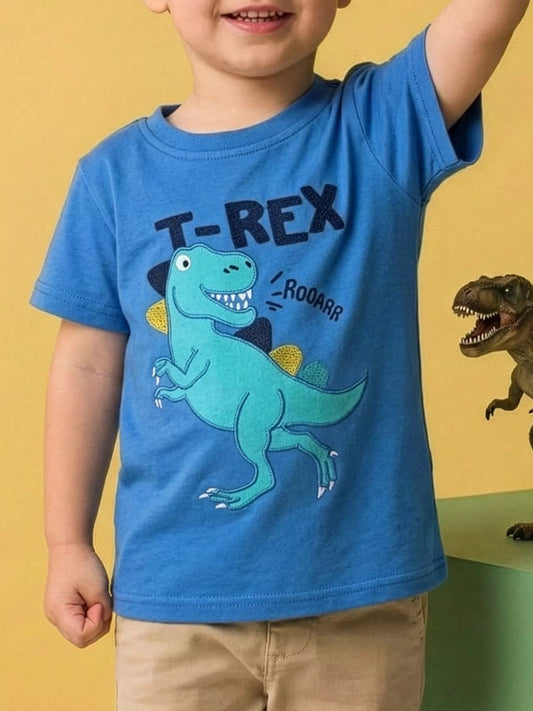 Children's Dinosaur Embroidered Short Sleeve Tee - PBNJ FASHIONS