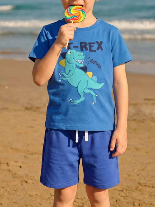 Children's Dinosaur Embroidered T-Shirt and Shorts Set - PBNJ FASHIONS