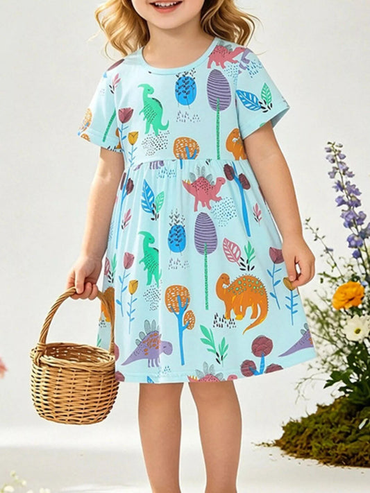 Children's Dinosaur Print A-Line Dress - PBNJ FASHIONS