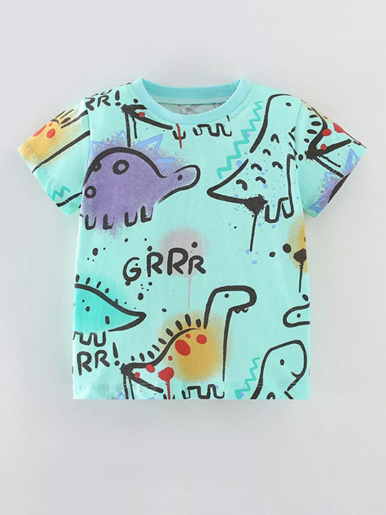 Children's Dinosaur Print Crew Neck Short Sleeve T-Shirt - PBNJ FASHIONS
