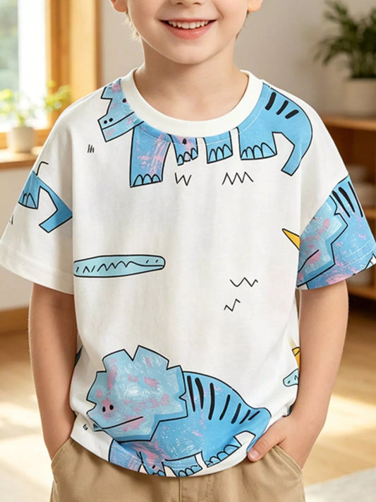 Children's Dinosaur Print Round Neck T-Shirt - PBNJ FASHIONS