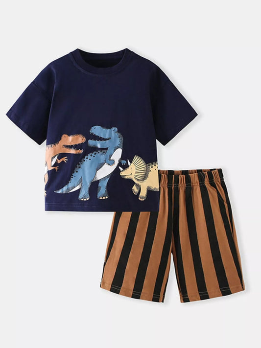 Children's Dinosaur Print Short Sleeve T-Shirt & Shorts Set - PBNJ FASHIONS