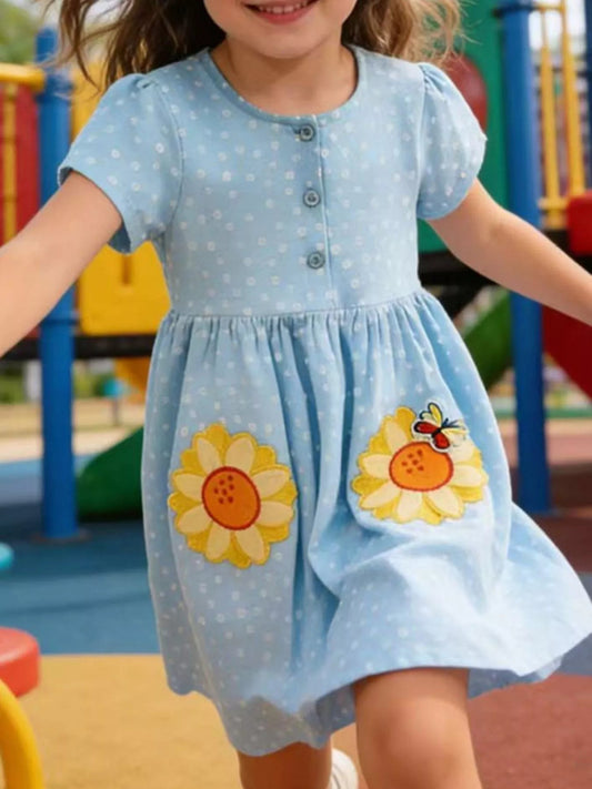 Children's Embroidered Floral Short Sleeve Dress - PBNJ FASHIONS