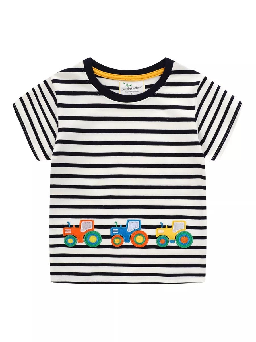Children's Embroidered Striped Round Neck T-Shirt - PBNJ FASHIONS