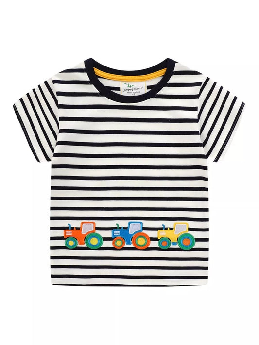 Children's Embroidered Striped Round Neck T-Shirt - PBNJ FASHIONS