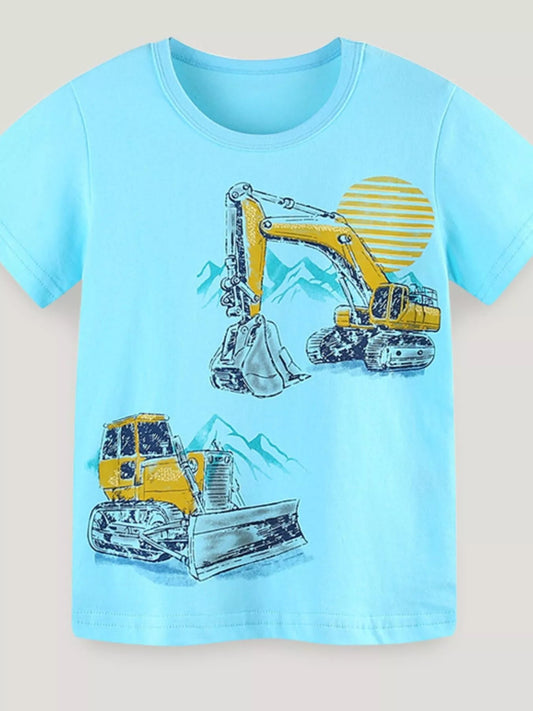 Children's Excavator Print Short Sleeve T-Shirt - PBNJ FASHIONS