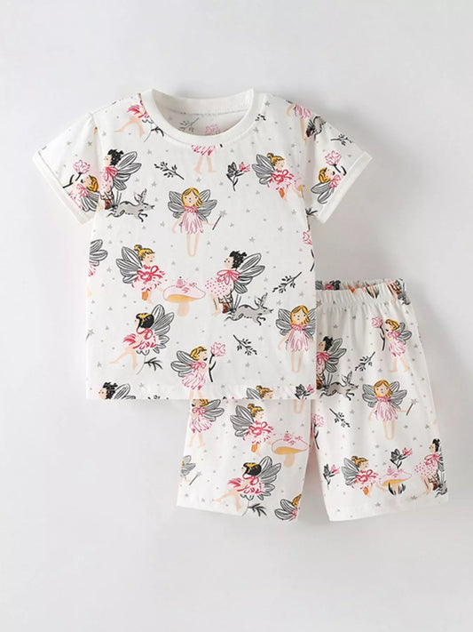 Children's Fairy Print Short Sleeve Tee and Shorts Set - PBNJ FASHIONS