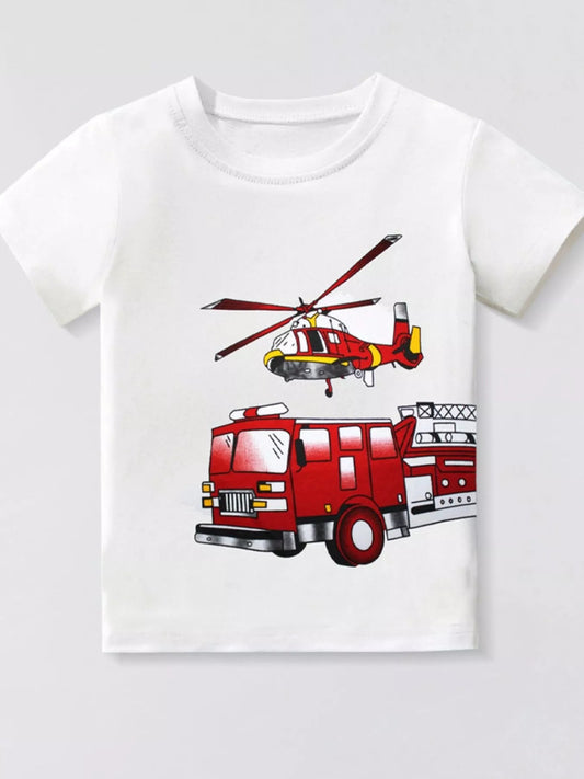 Children's Fire Truck and Helicopter Graphic T-Shirt - PBNJ FASHIONS