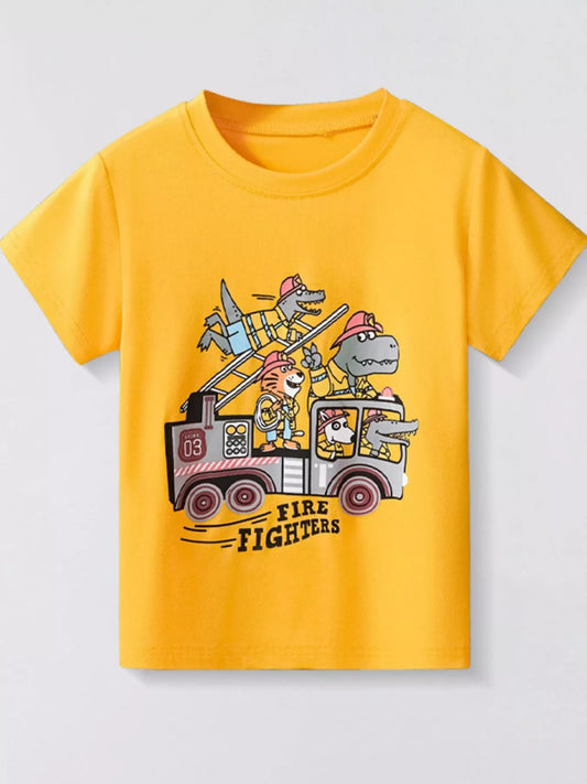 Children's Firefighter Animal Graphic Round Neck T-Shirt - PBNJ FASHIONS