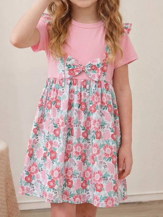 Children's Floral Print Bow Detail Dress - PBNJ FASHIONS