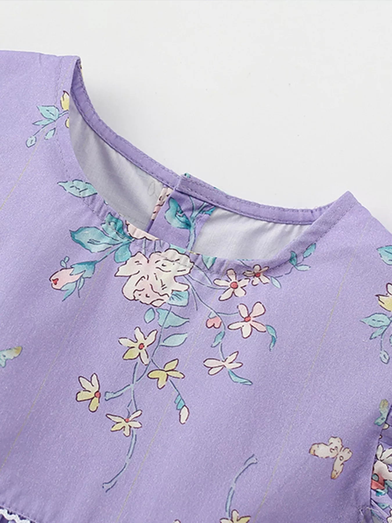 Children's Floral Print Ruffle Sleeve A - Line Dress - PBNJ FASHIONS