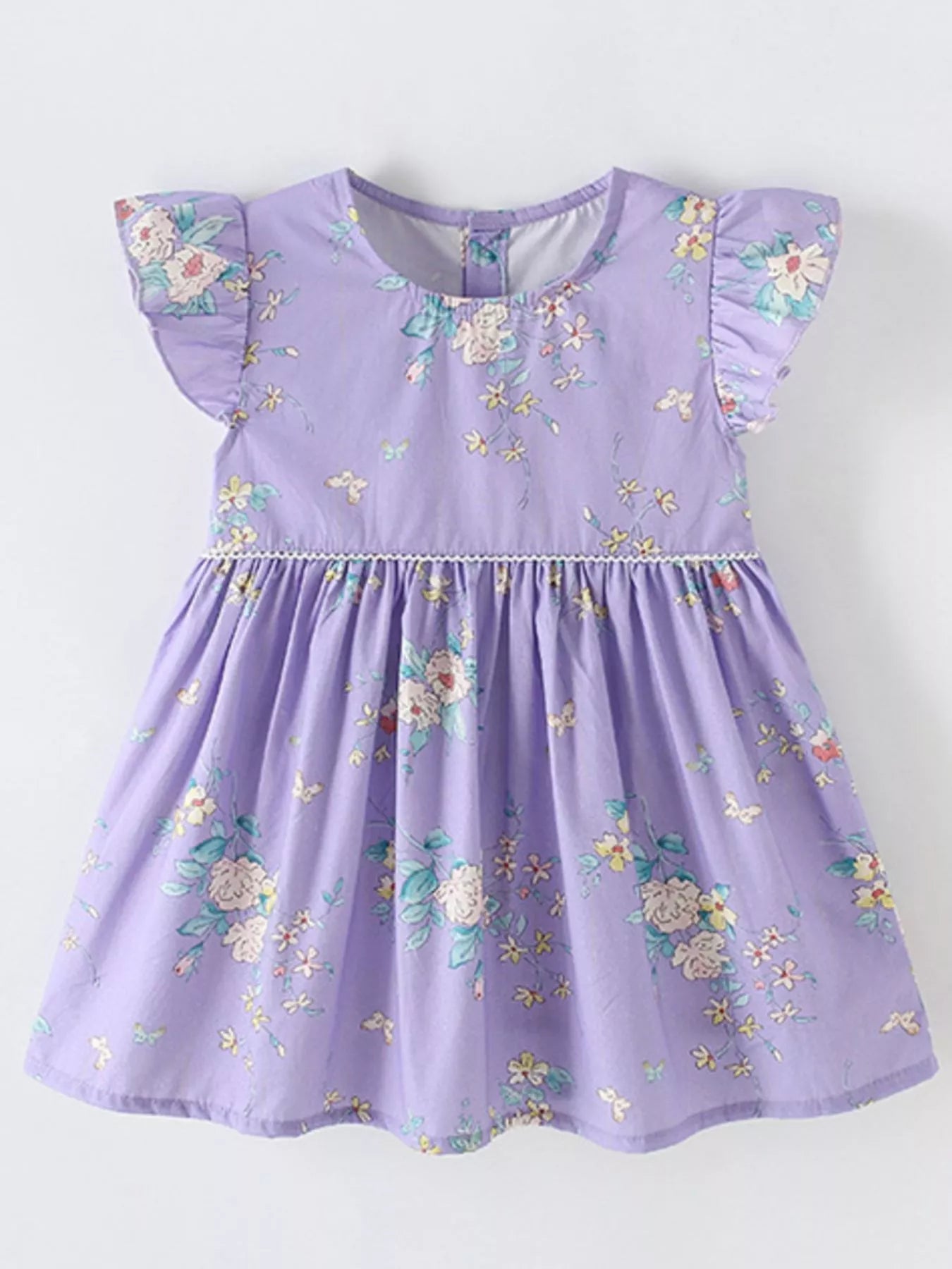 Children's Floral Print Ruffle Sleeve A - Line Dress - PBNJ FASHIONS