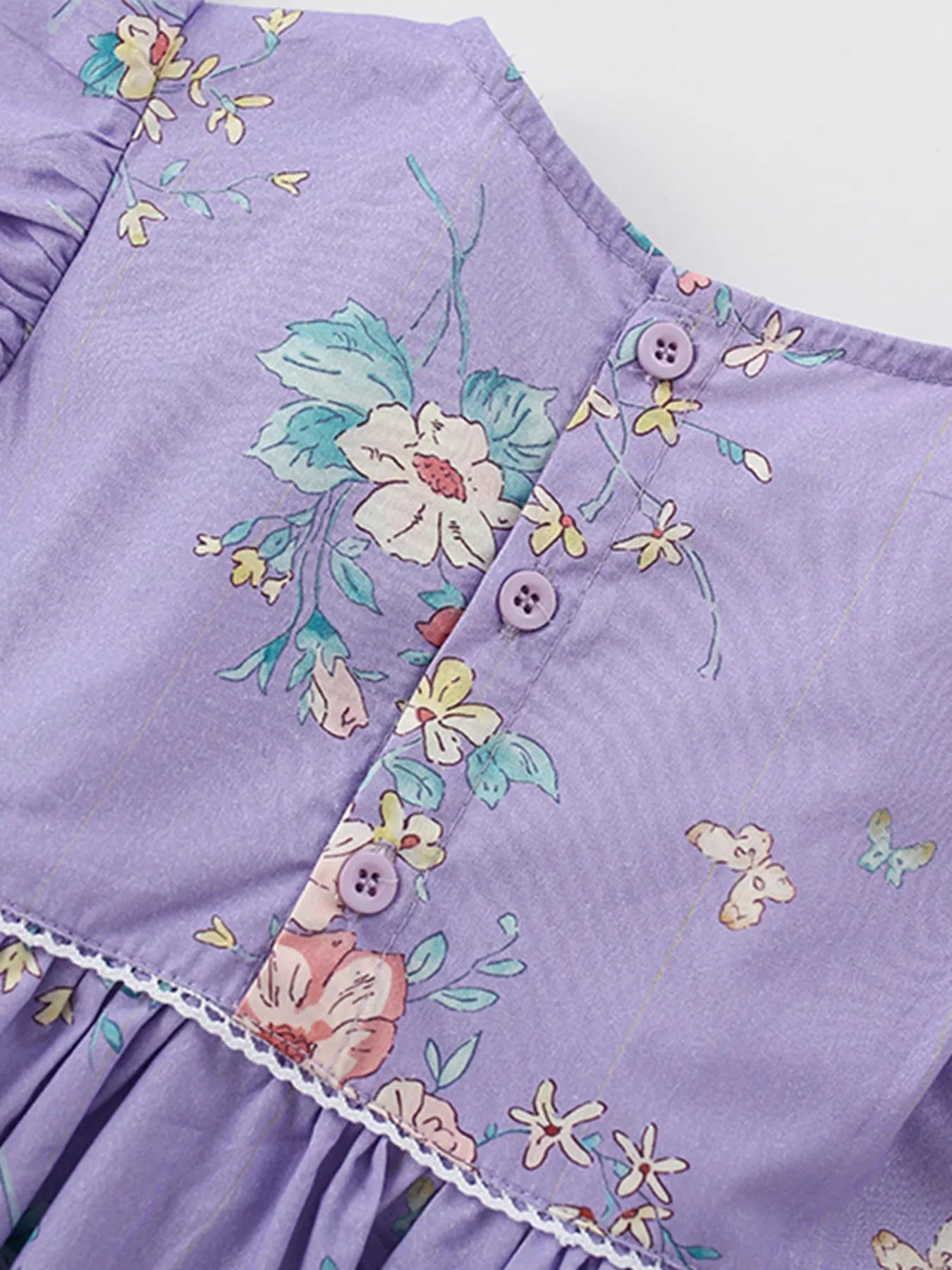 Children's Floral Print Ruffle Sleeve A - Line Dress - PBNJ FASHIONS