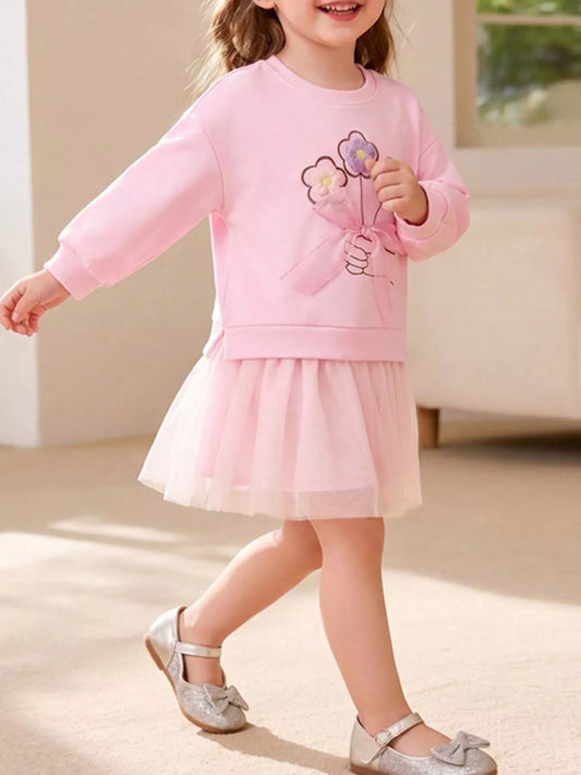Children's Flower Applique Tulle Dress - PBNJ FASHIONS