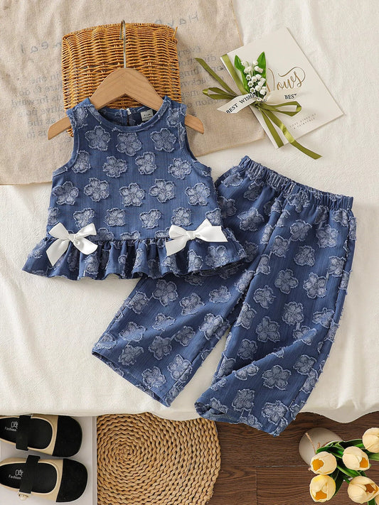 Children's Flower Round Neck Tank and Pants Set - PBNJ FASHIONS