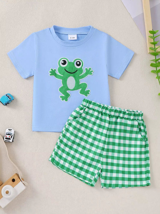 Children's Frog T-shirt and Plaid Shorts Set - PBNJ FASHIONS