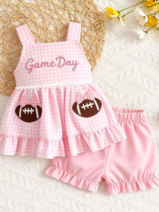 Children's Game Day Football Gingham Top and Shorts Set - PBNJ FASHIONS