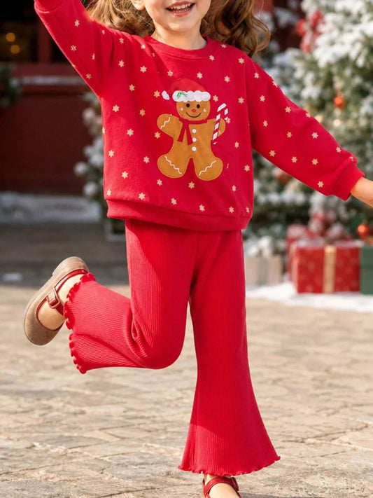 Children's Gingerbread Man Graphic Sweatshirt and Flared Pants Set - PBNJ FASHIONS