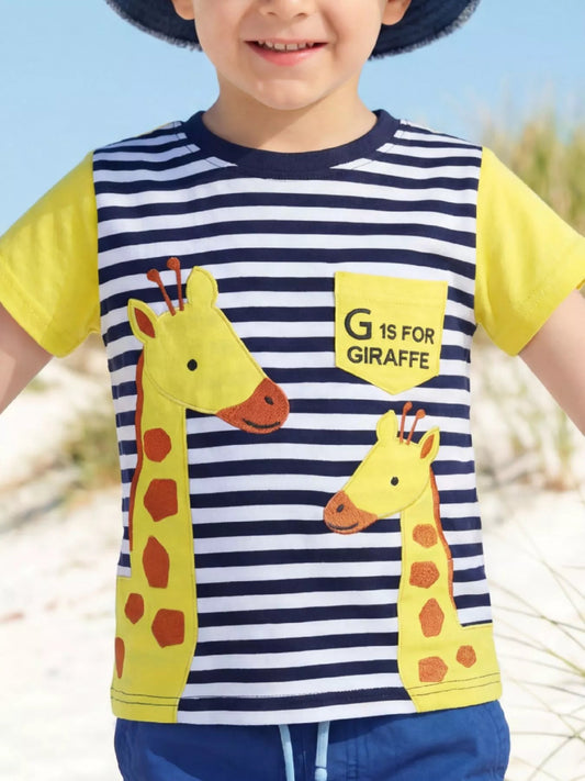 Children's Giraffe Embroidered Striped T-Shirt - PBNJ FASHIONS