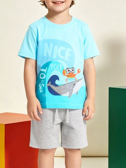 Children's Graphic Round Neck Tee and Shorts Set - PBNJ FASHIONS