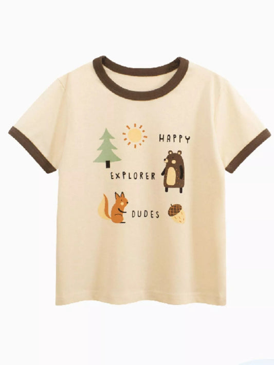 Children's Happy Explorer Woodland Creatures Graphic T-Shirt - PBNJ FASHIONS