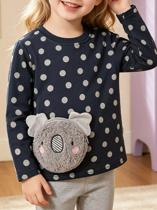 Children's Koala Plush Pocket Polka Dot T-Shirt - PBNJ FASHIONS