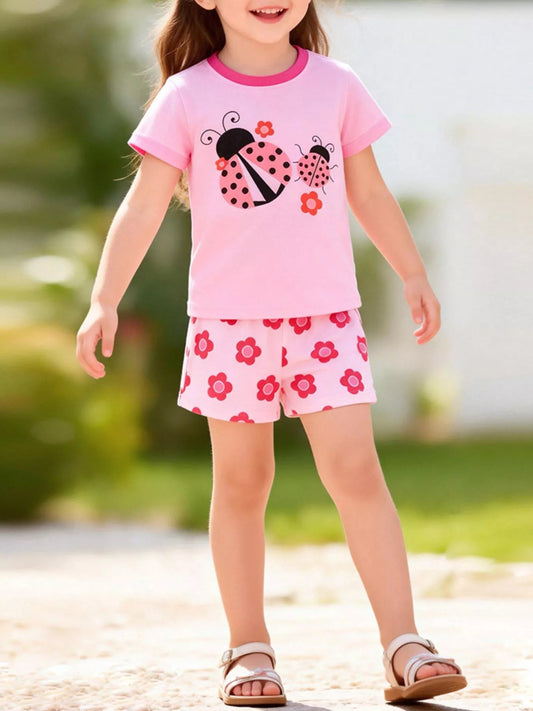Children's Ladybug Graphic Short Sleeve Top and Shorts Set - PBNJ FASHIONS