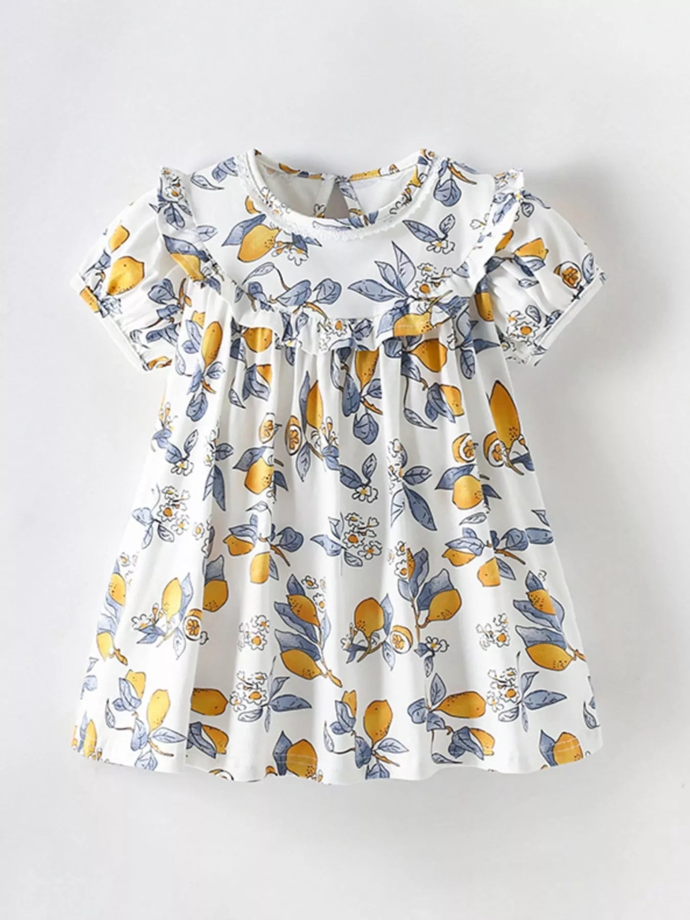 Children's Lemon Print Ruffle Trim Dress - PBNJ FASHIONS