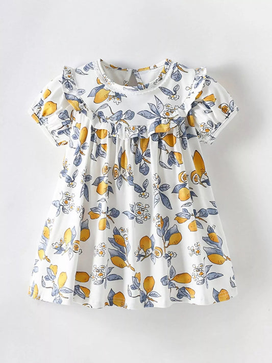 Children's Lemon Print Ruffle Trim Dress - PBNJ FASHIONS