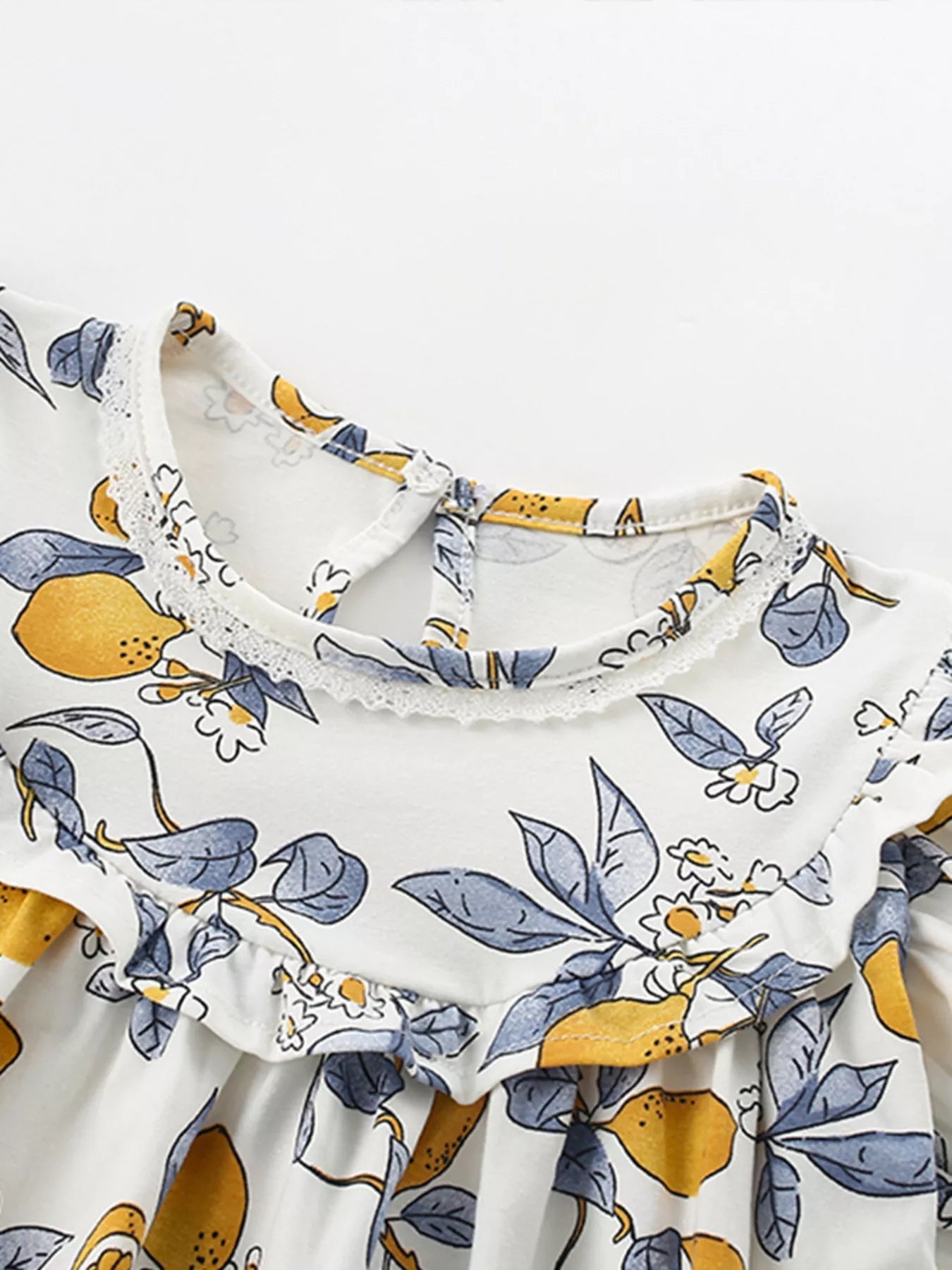 Children's Lemon Print Ruffle Trim Dress - PBNJ FASHIONS