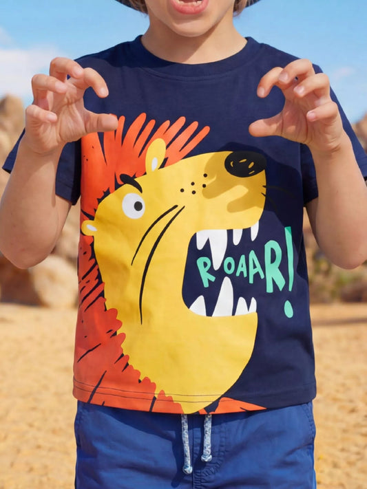 Children's Lion Graphic Round Neck T-Shirt - PBNJ FASHIONS