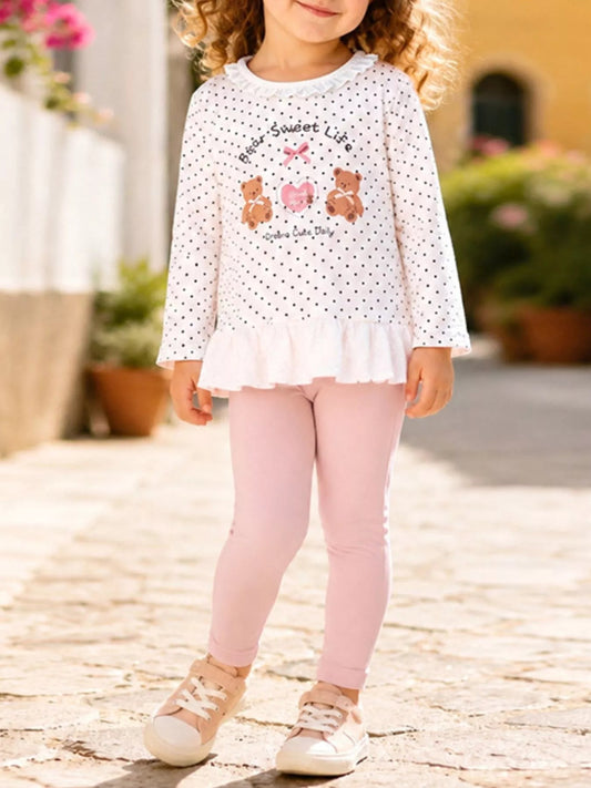 Children's Polka Dot Bear Long-Sleeve Top and Leggings Set - PBNJ FASHIONS