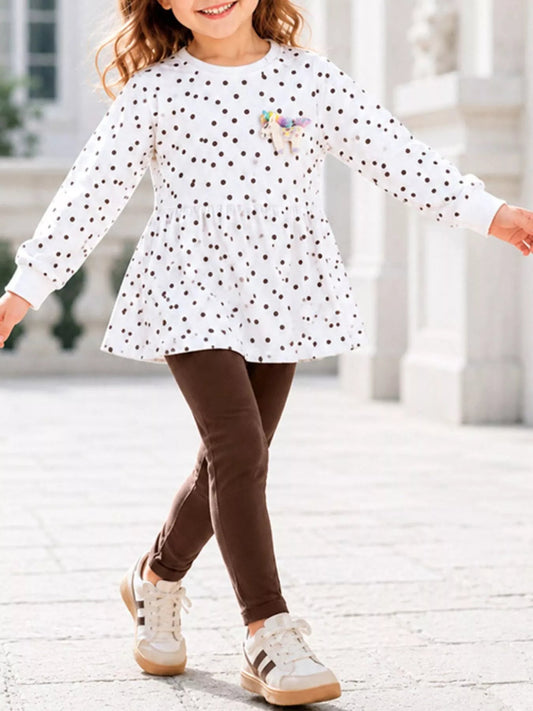 Children's Polka Dot Peplum Top and Solid Leggings Set - PBNJ FASHIONS