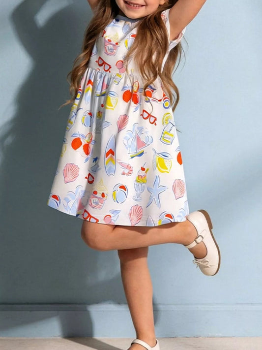 Children's Printed Round Neck Short Sleeve Dress - PBNJ FASHIONS