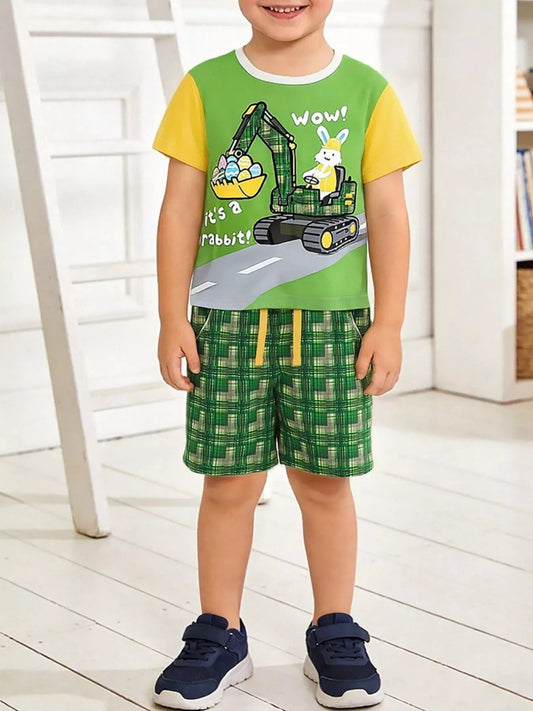 Children's Rabbit Excavator Print Tee and Shorts Set - PBNJ FASHIONS