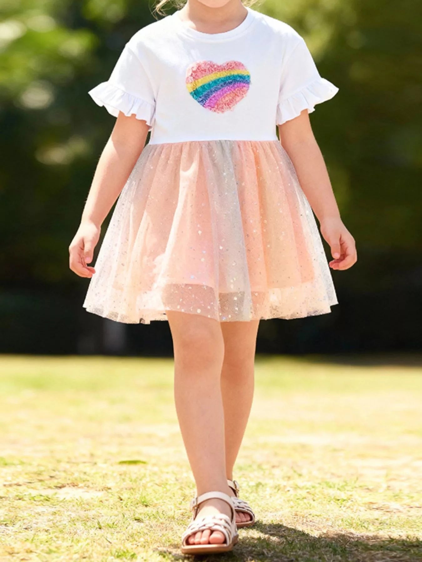 Children's Rainbow Heart Tulle Dress - PBNJ FASHIONS