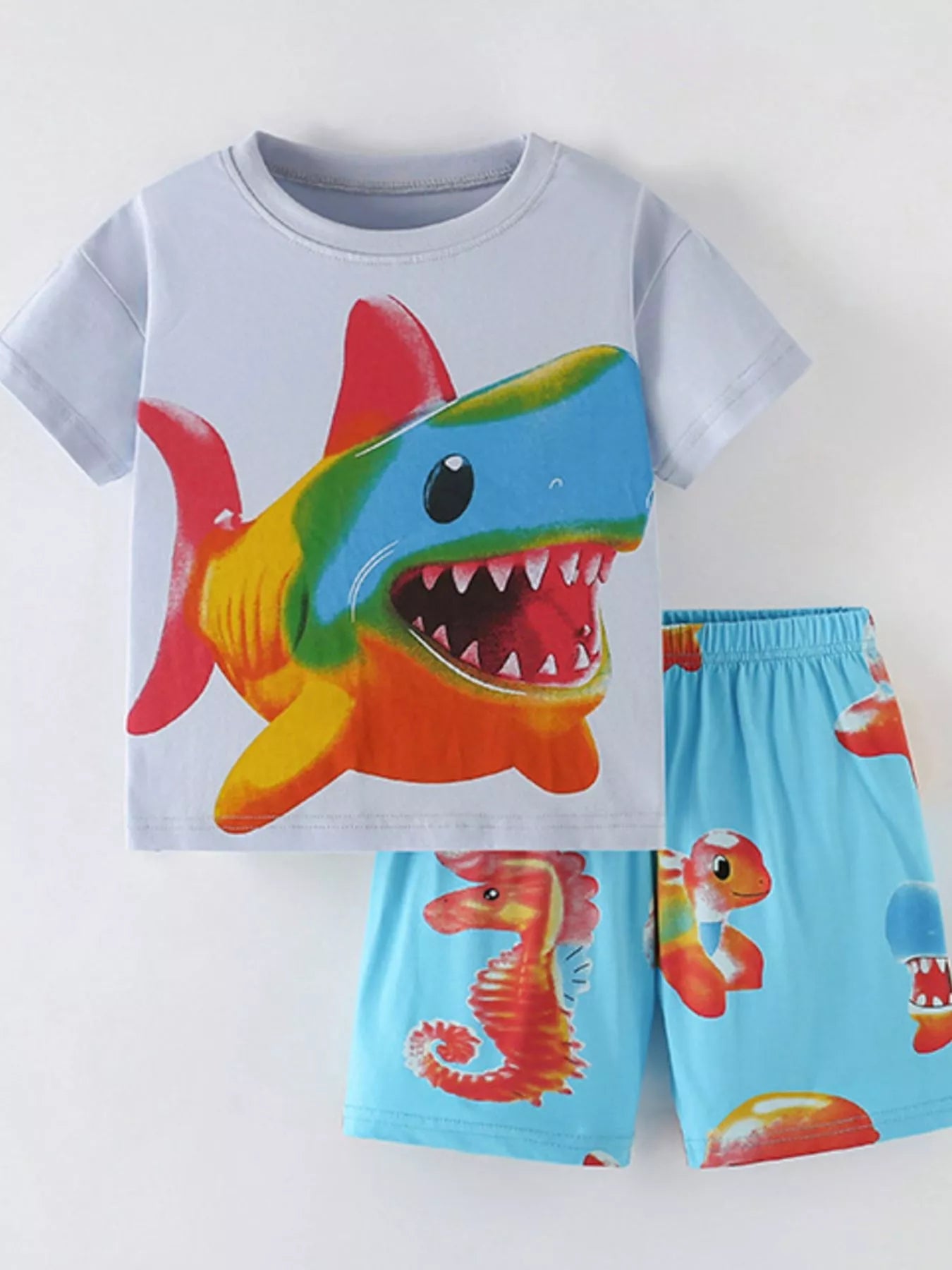 Children's Rainbow Shark Print Tee and Shorts Set - PBNJ FASHIONS