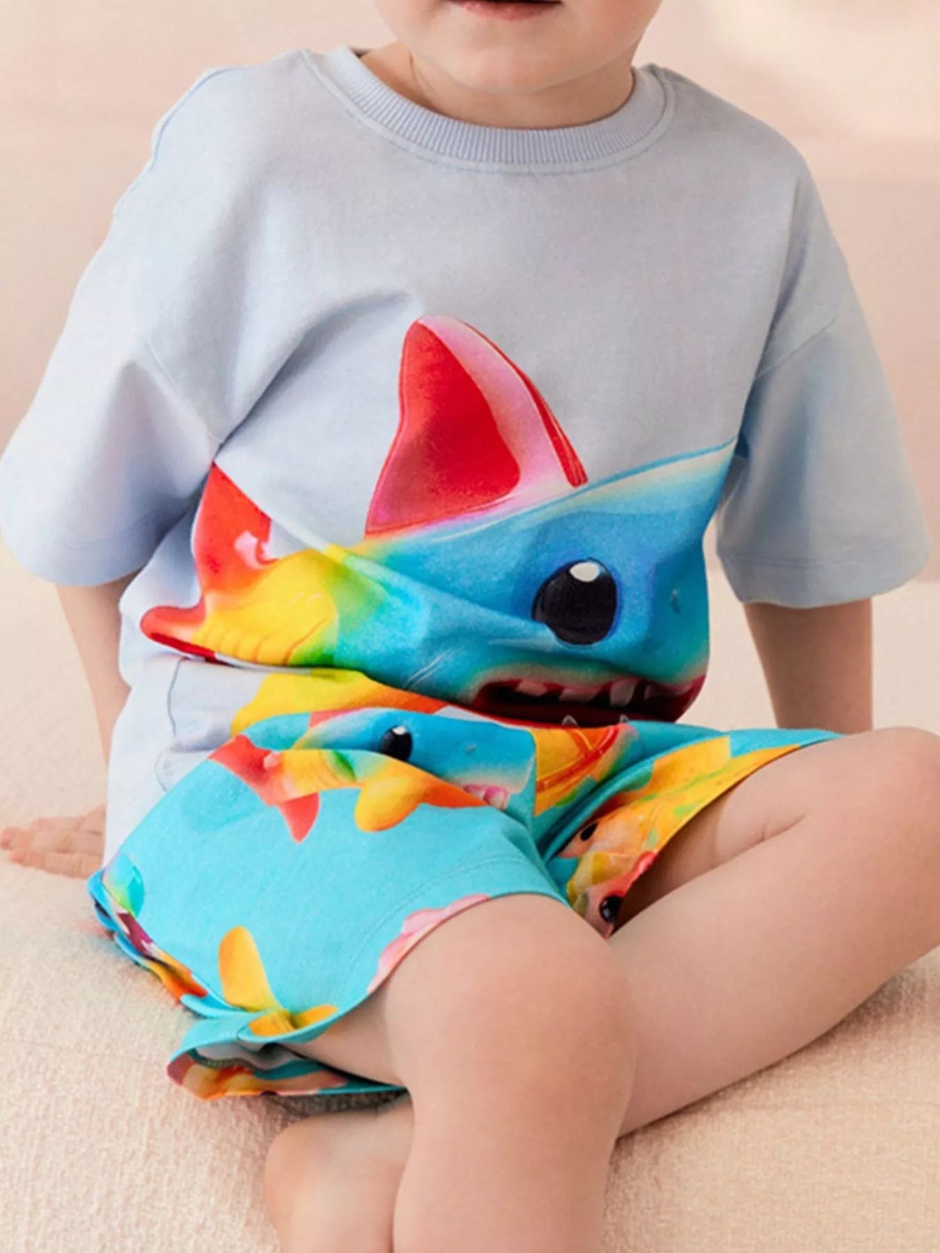 Children's Rainbow Shark Print Tee and Shorts Set - PBNJ FASHIONS