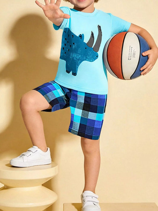 Children's Rhino Graphic Tee & Plaid Shorts Set - PBNJ FASHIONS
