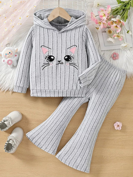 Children's Ribbed Knit Hooded Top and Pants Set - PBNJ FASHIONS