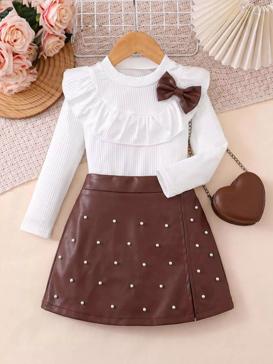 Children's Ruffled Long Sleeve Top and Skirt Set - PBNJ FASHIONS