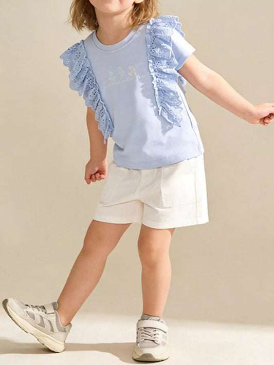 Children's Ruffled Round Neck Short Sleeve T-Shirt - PBNJ FASHIONS