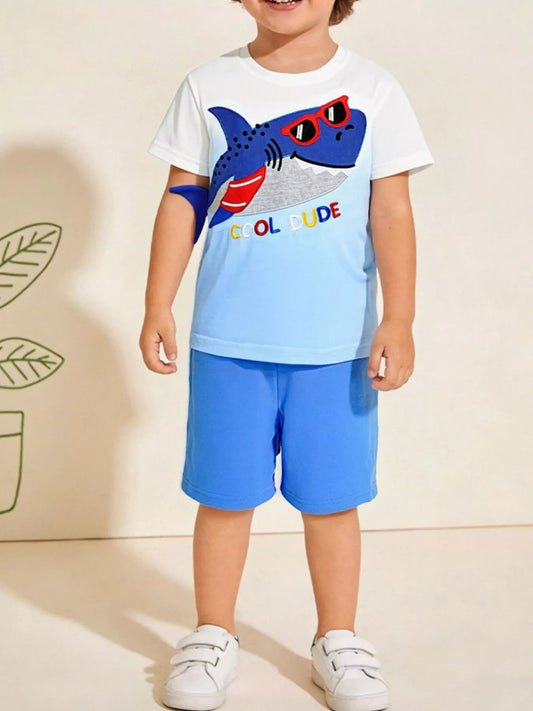 Children's Shark Embroidered Tee and Shorts Set - PBNJ FASHIONS